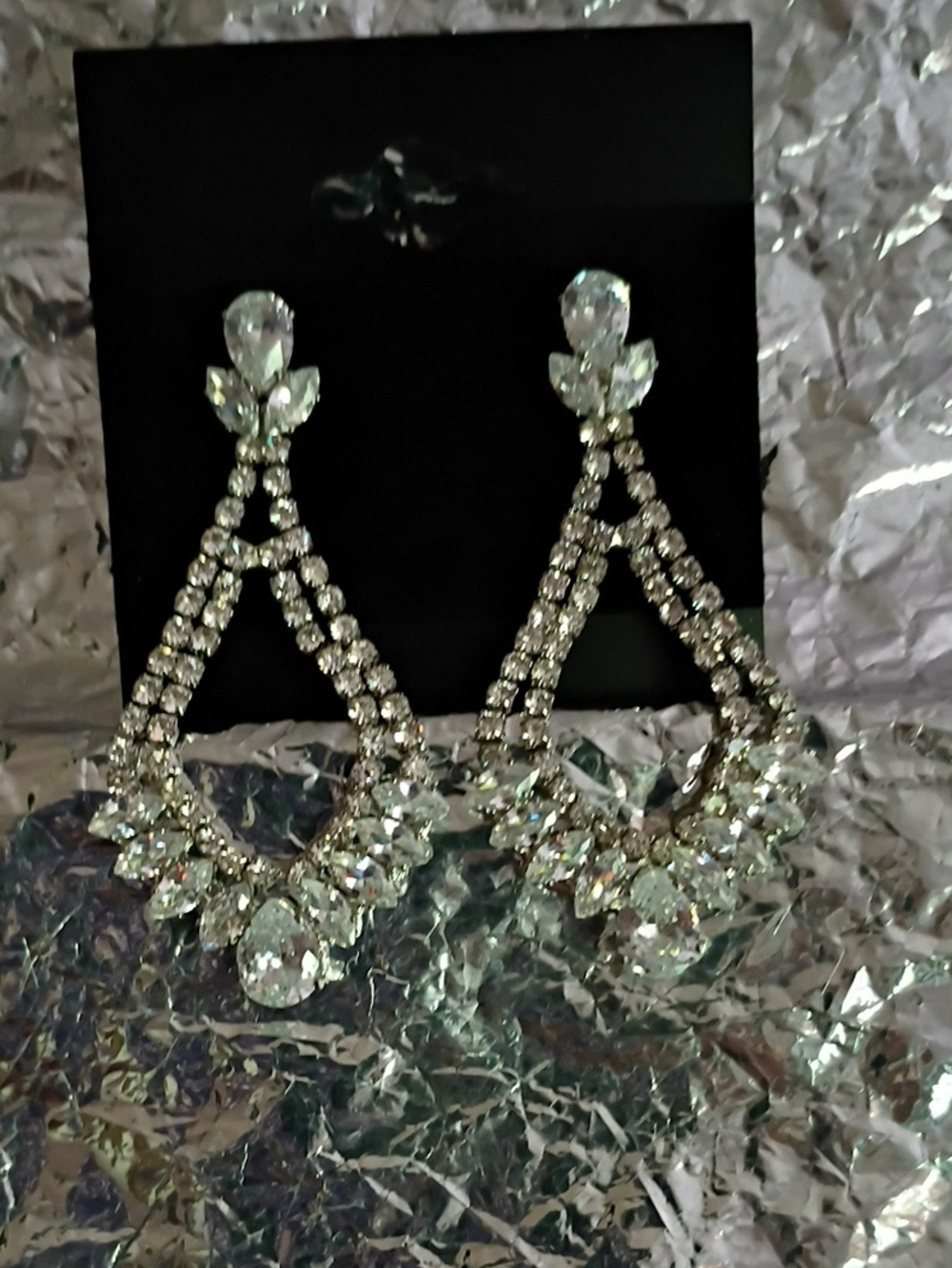 Crystal Teardrop Statement Earrings - Silver Tone